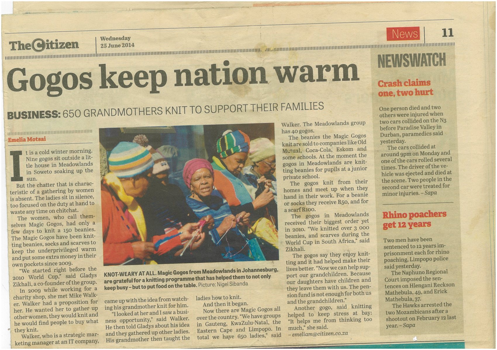 Gogos keep nation warm press clipping