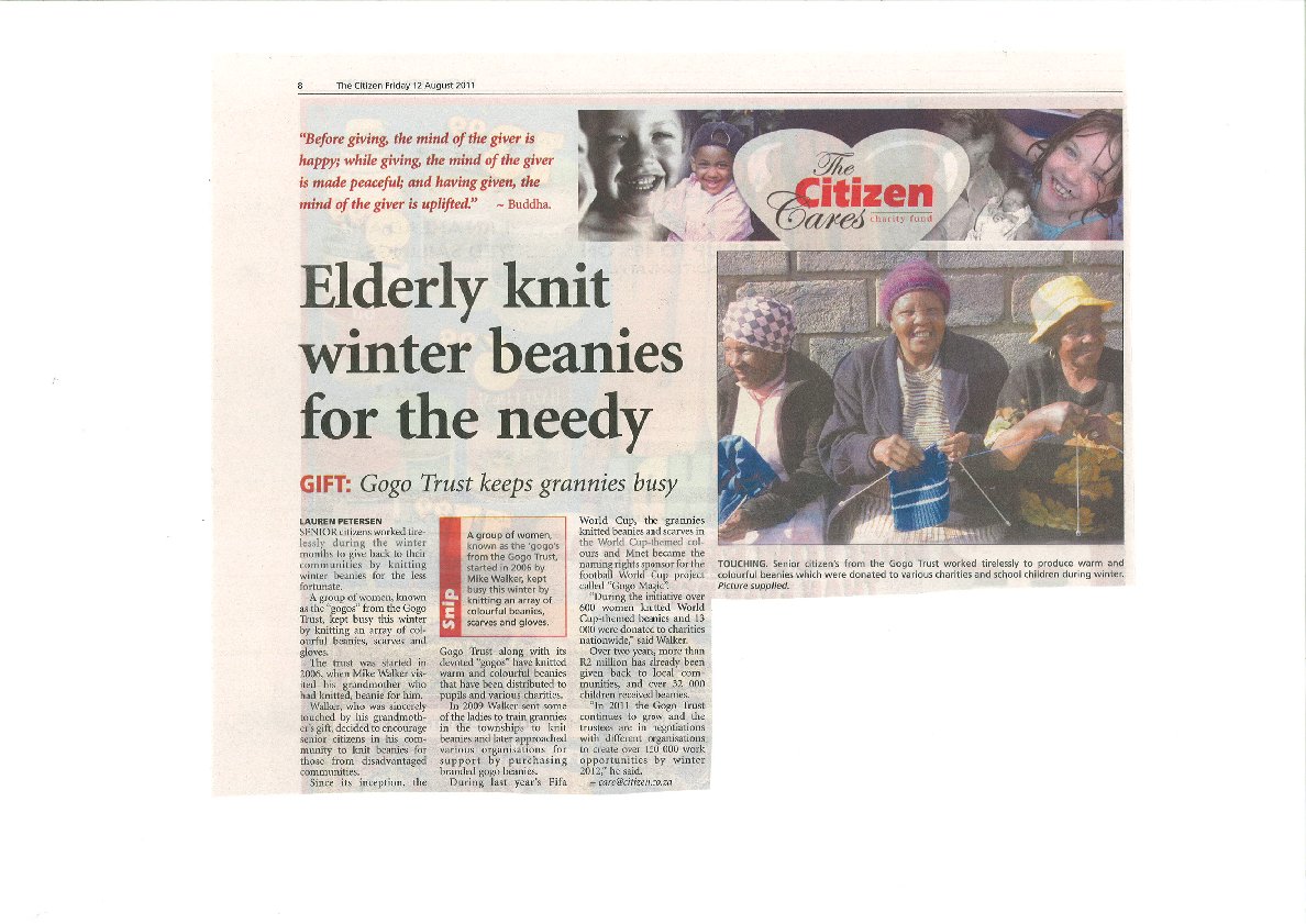 Elderly knit winter beanies for the needy press clipping